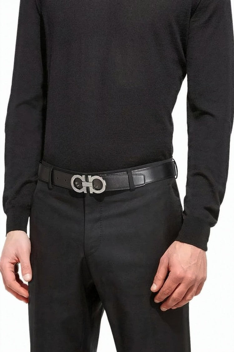 Salvatore Ferragamo Polished Leather Belt With Distinctive Silver-Tone Gancini Buckle