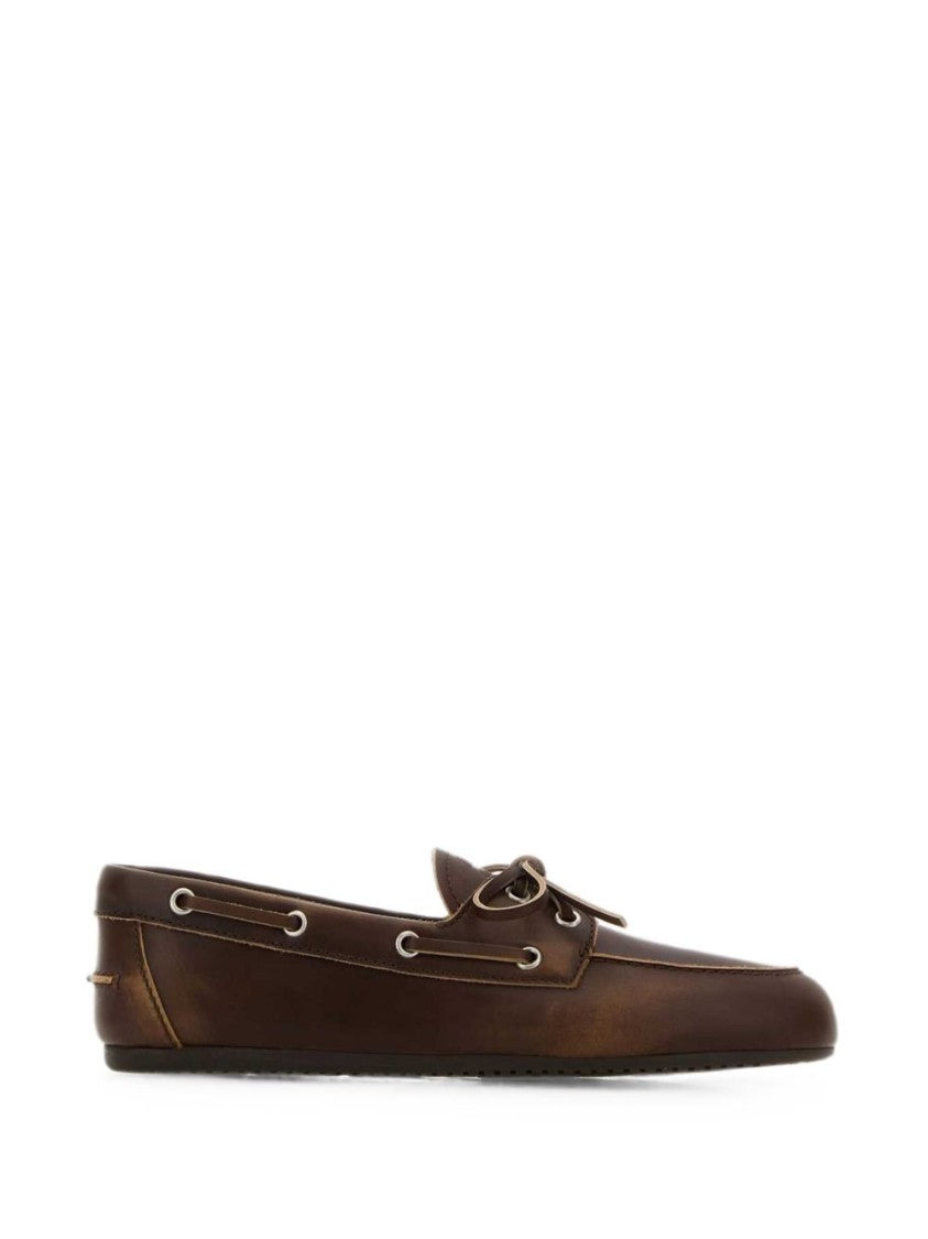 Miu Miu Leather Bow Moccasin Flats