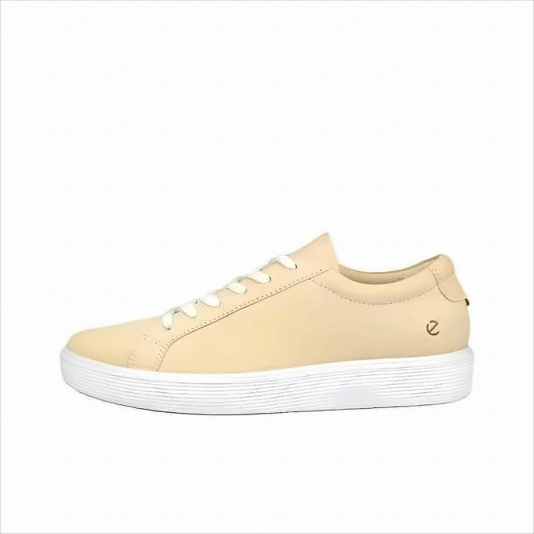 Ecco Minimalist Beige Leather Sneakers With Textured Sole