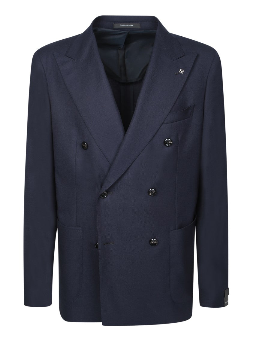 Tagliatore Double-Breasted Blue Blazer With Refined Texture