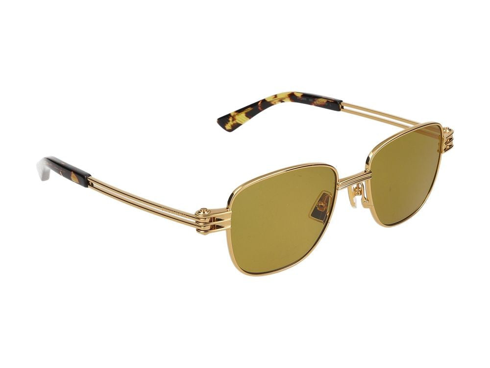 Bottega Veneta Gold Yellow-Tinted Lenses Square Metal Sunglasses