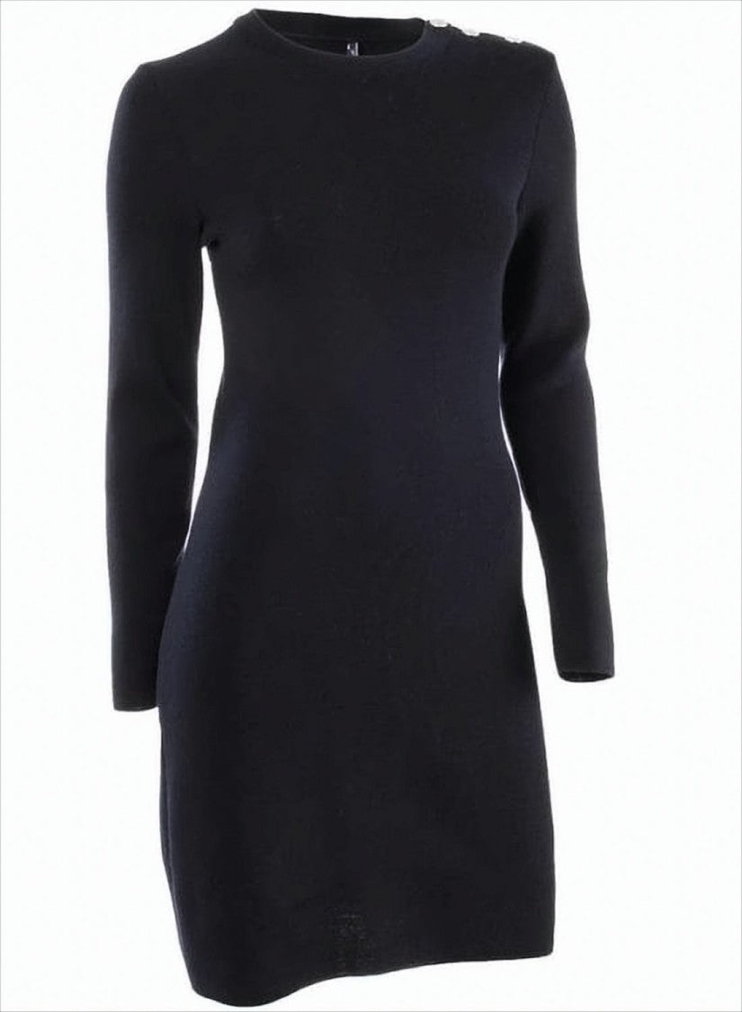 Saint James Fitted Black Midi Dress With Button Accents