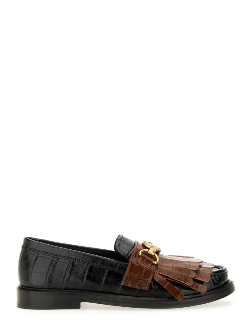 Moschino Crocodile-Embossed Leather Moccasin