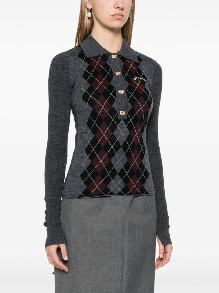 Ganni Fine Merino Jacquard Polo
