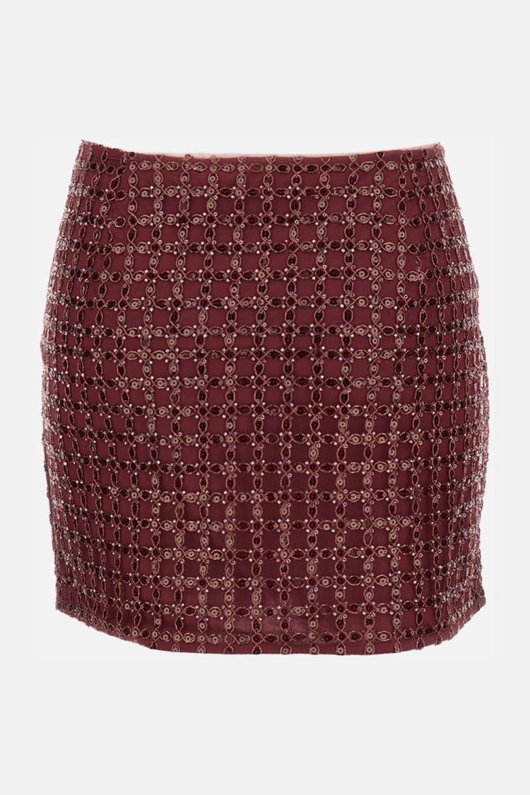 Rotate Birger Christensen Mesh Midi Skirt With Floral Bead Embroidery