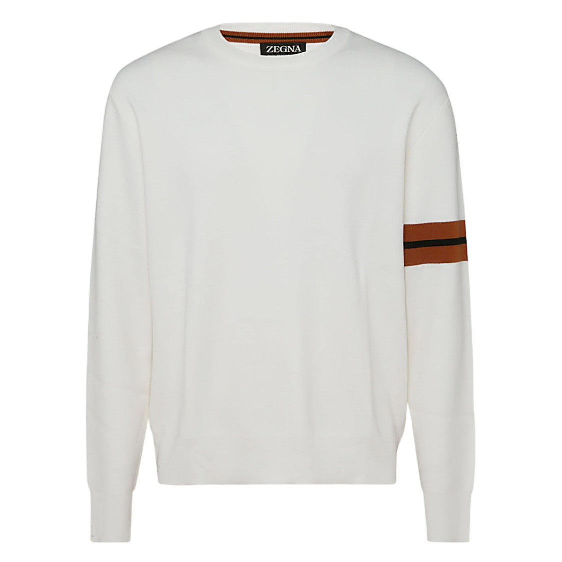 Zegna Minimalist White Sweater With Contrasting Sleeve Stripes