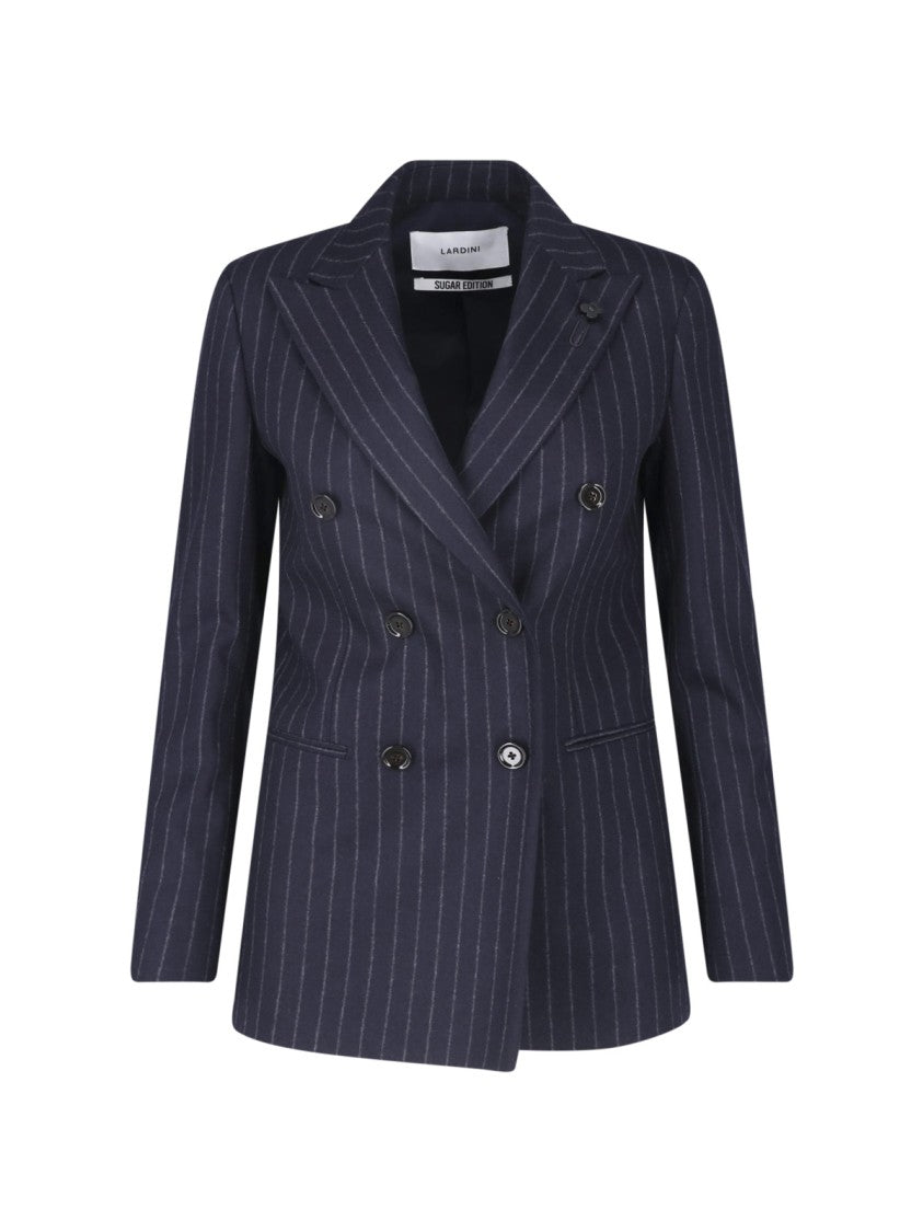 Lardini Blue Pinstripe Peak Lapel Wool Double-Breasted Blazer