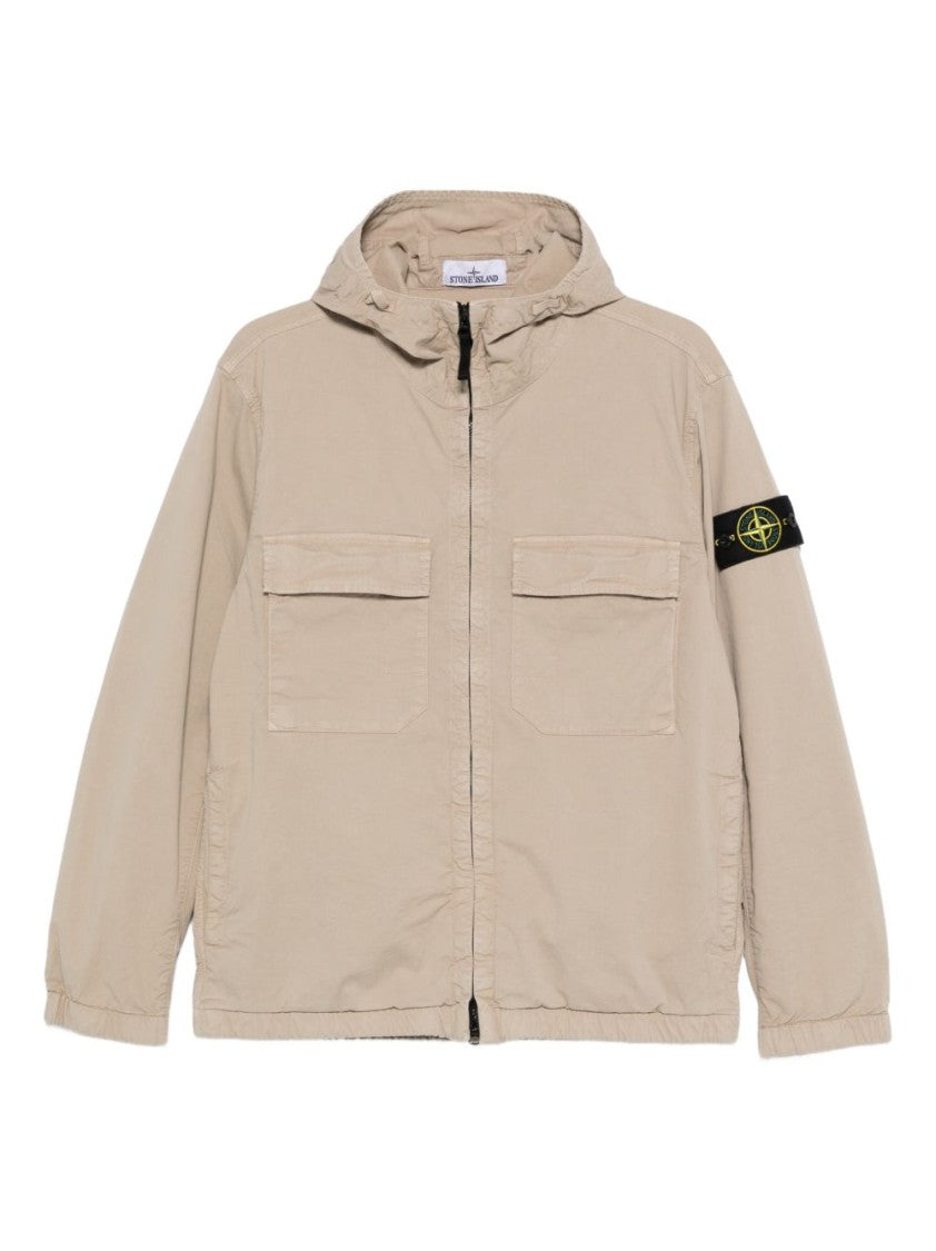 Stone Island Beige Zip-Up Hoodie Jacket With Flap Pockets