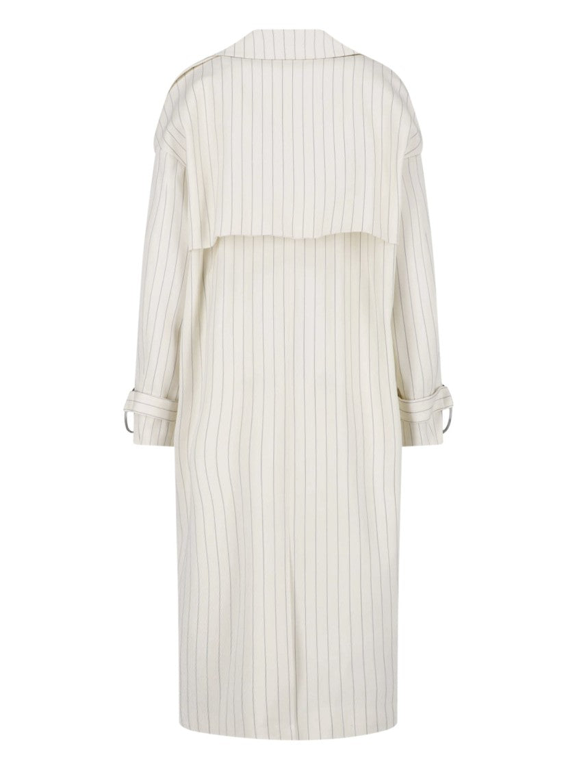 Dondup White Gessato Wool Pinstripe Trench Coat