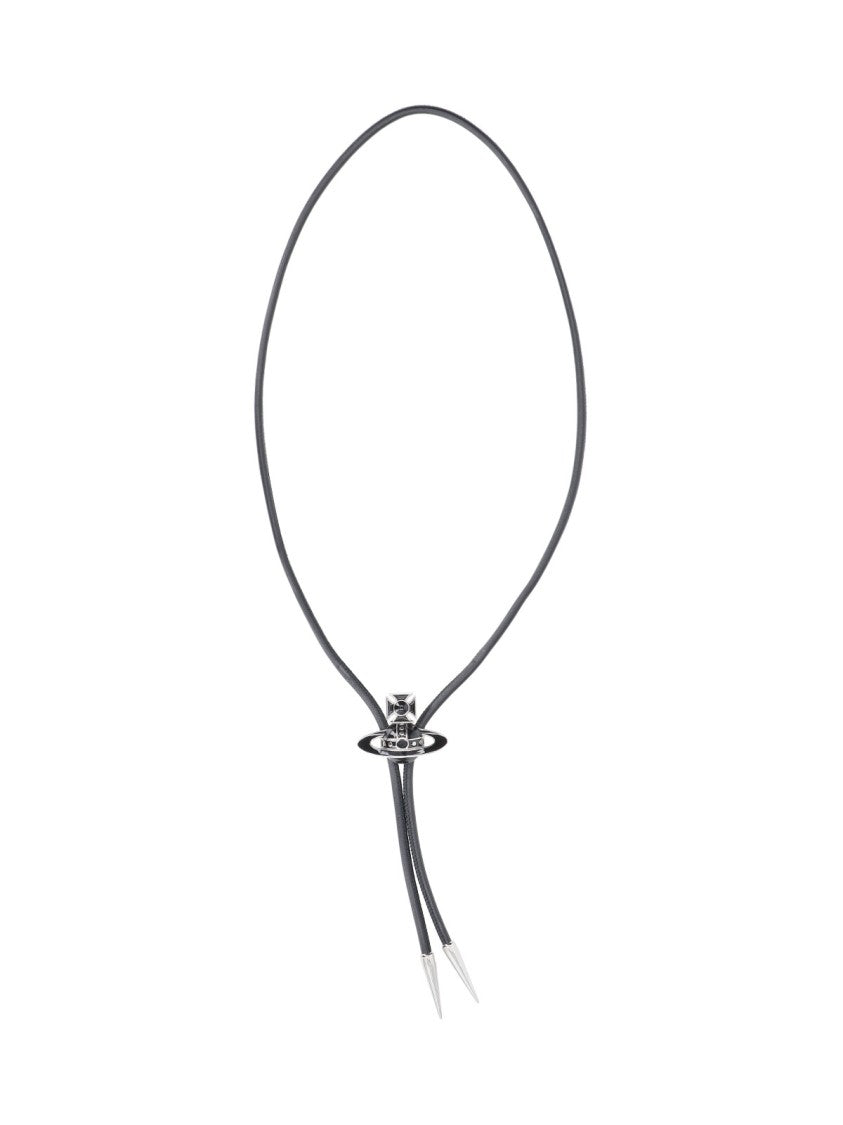 Vivienne Westwood Silvered Brass Leather Orb Bolo Tie