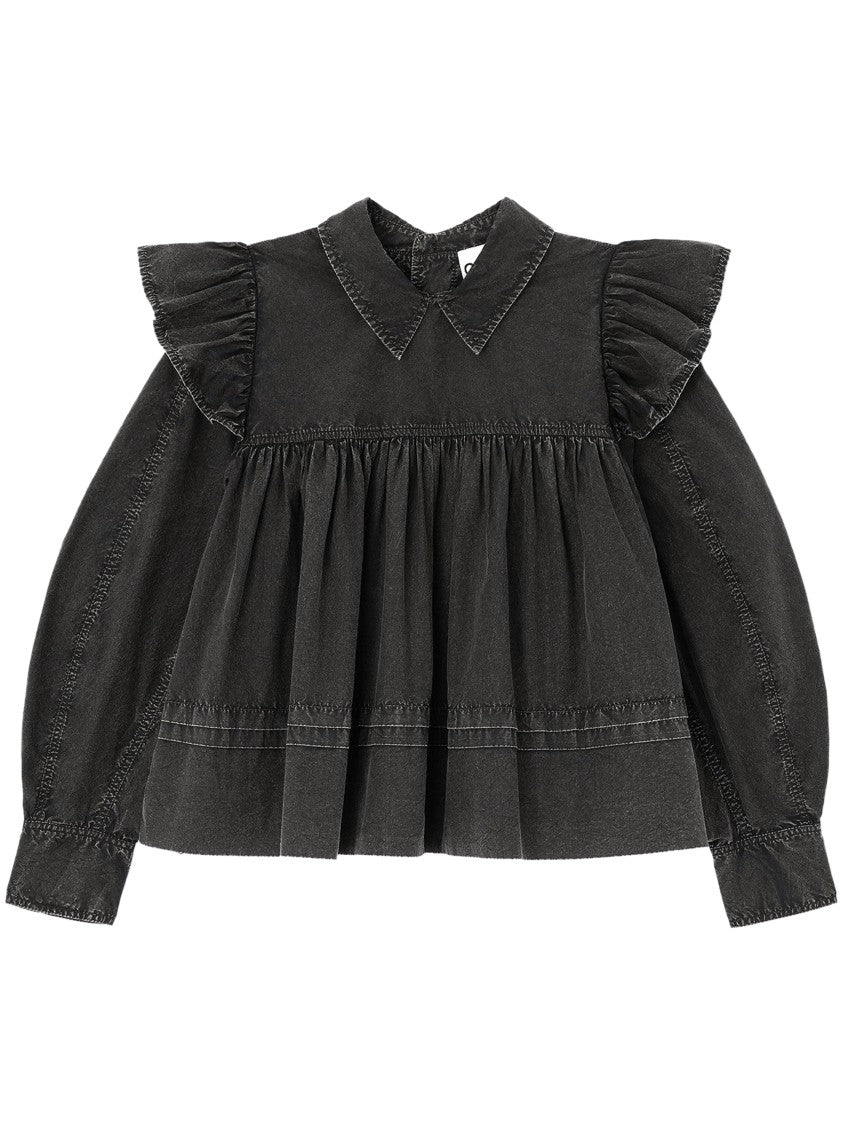 Ganni Frilled Puffed Sleeve Cotton Blouse