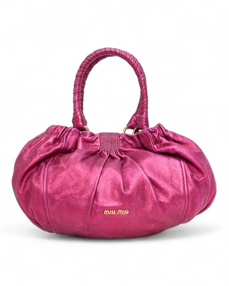 Miu Miu Medium Fuchsia Laminated Hobo Bag