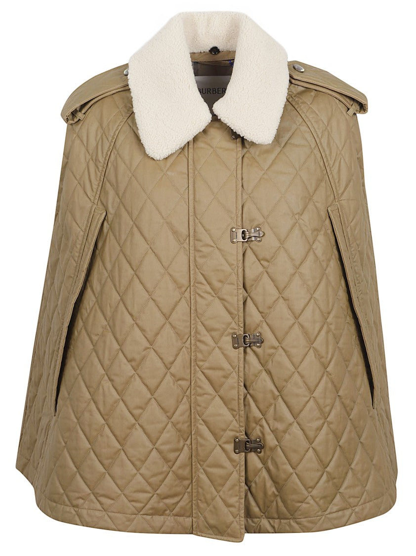 Burberry Quilted Cape With Teddy Collar And Contrast Fastening