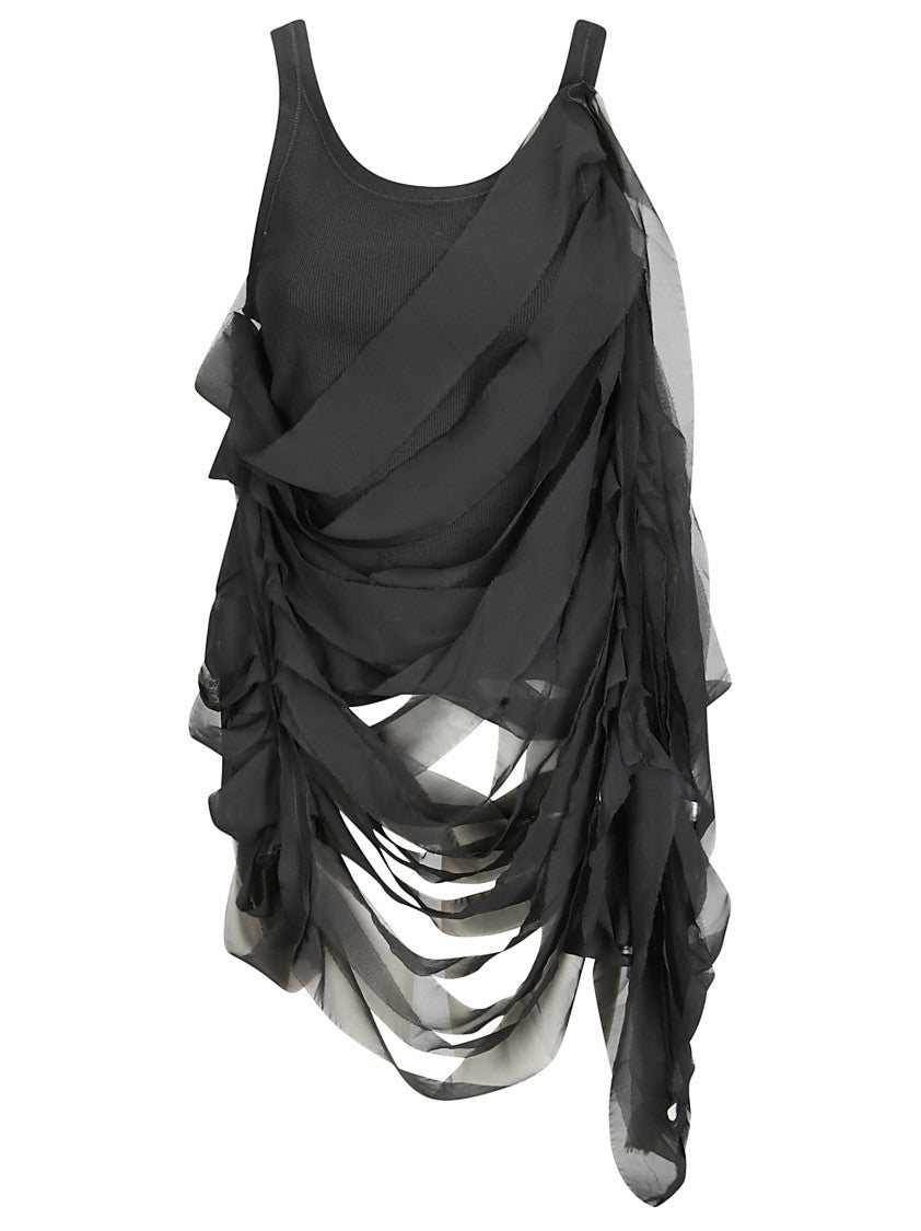 Maria Calderara Overlapping Silk Tulle Layers Ribbed Sleeveless Cotton Top