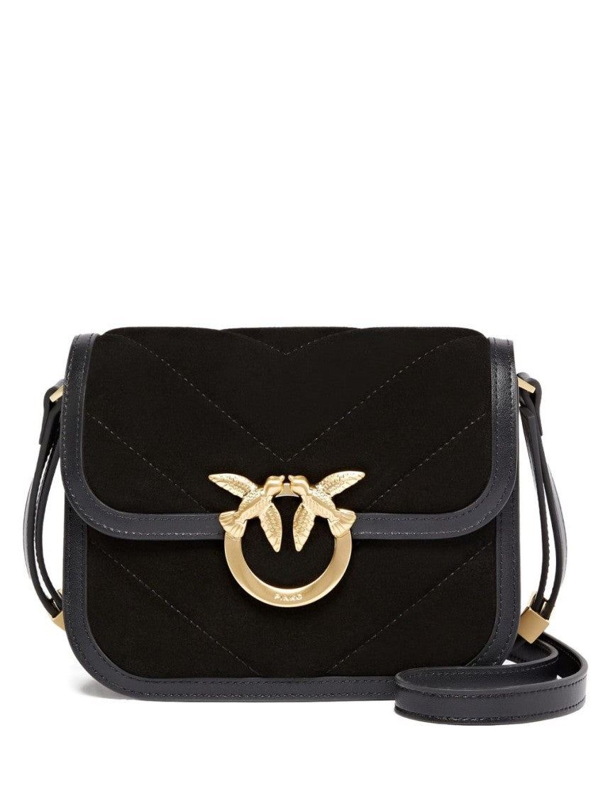 Pinko Quilted Black Leather Bag With Signature Gold-Tone Love Birds Buckle