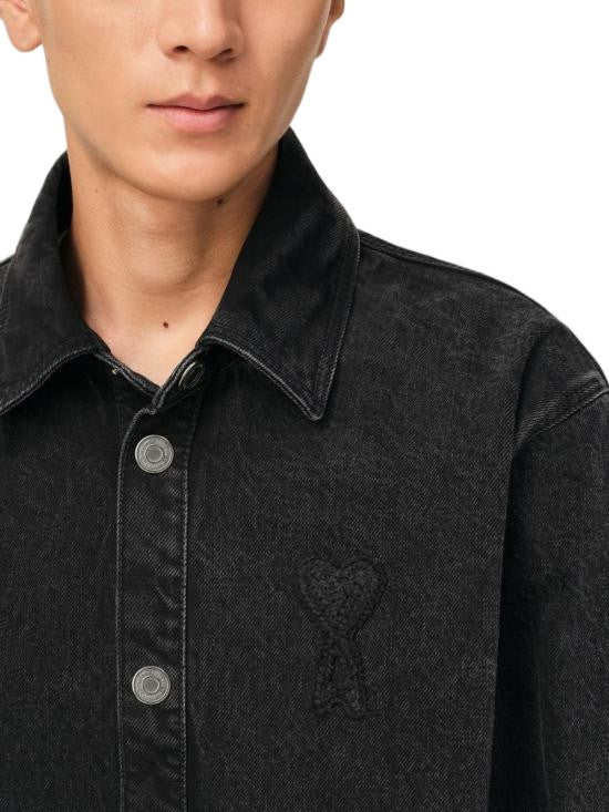 Ami Paris Tone-On-Tone Heart Logo Cotton Overshirt