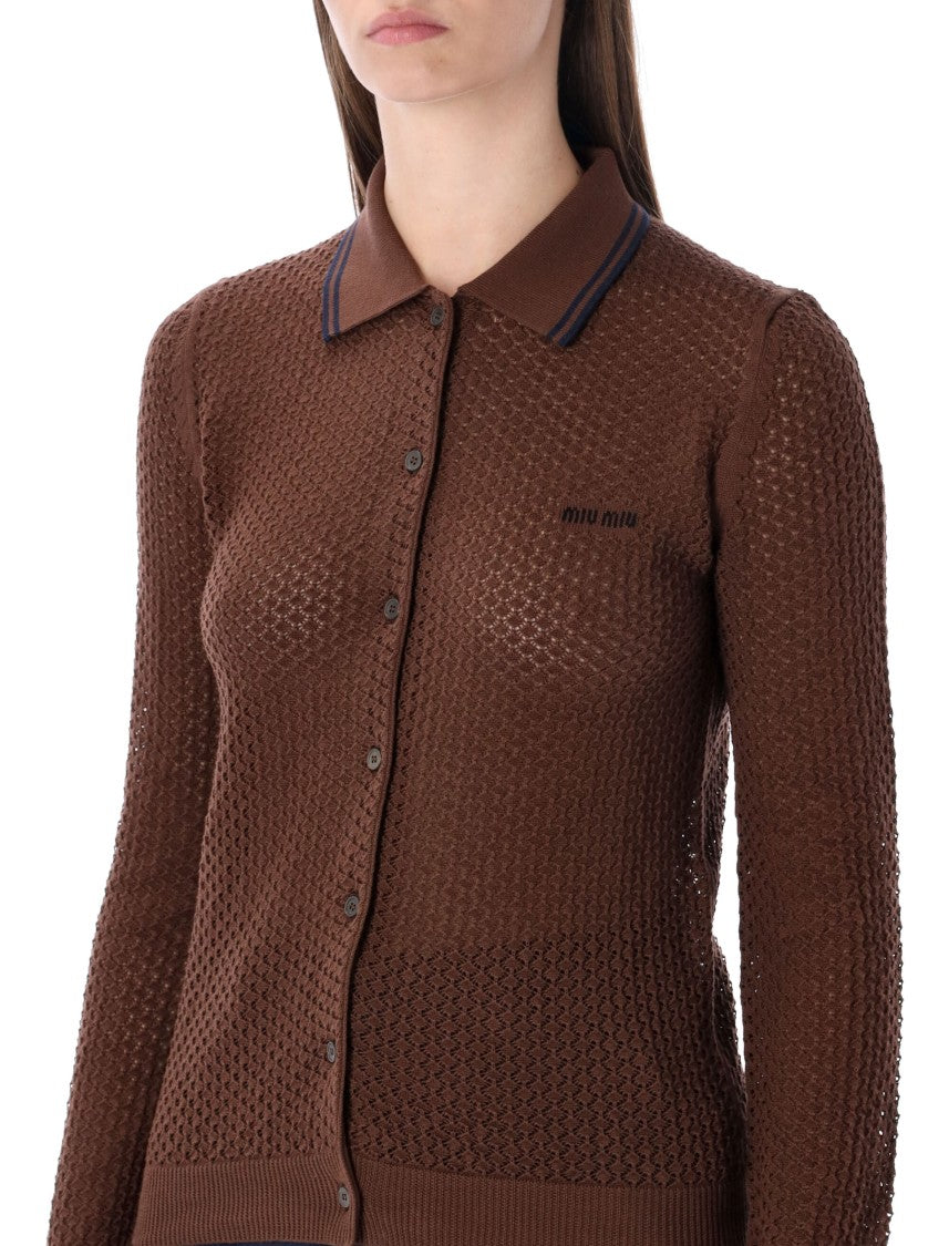 Miu Miu Cotton Cardigan With Lacy Knit Motif