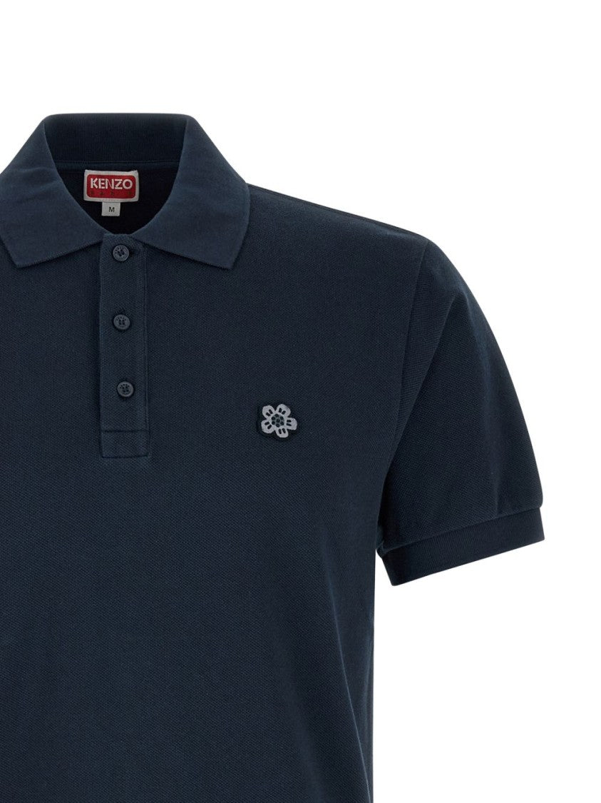 Kenzo Deep Blue Silk And Nylon Polo Shirt