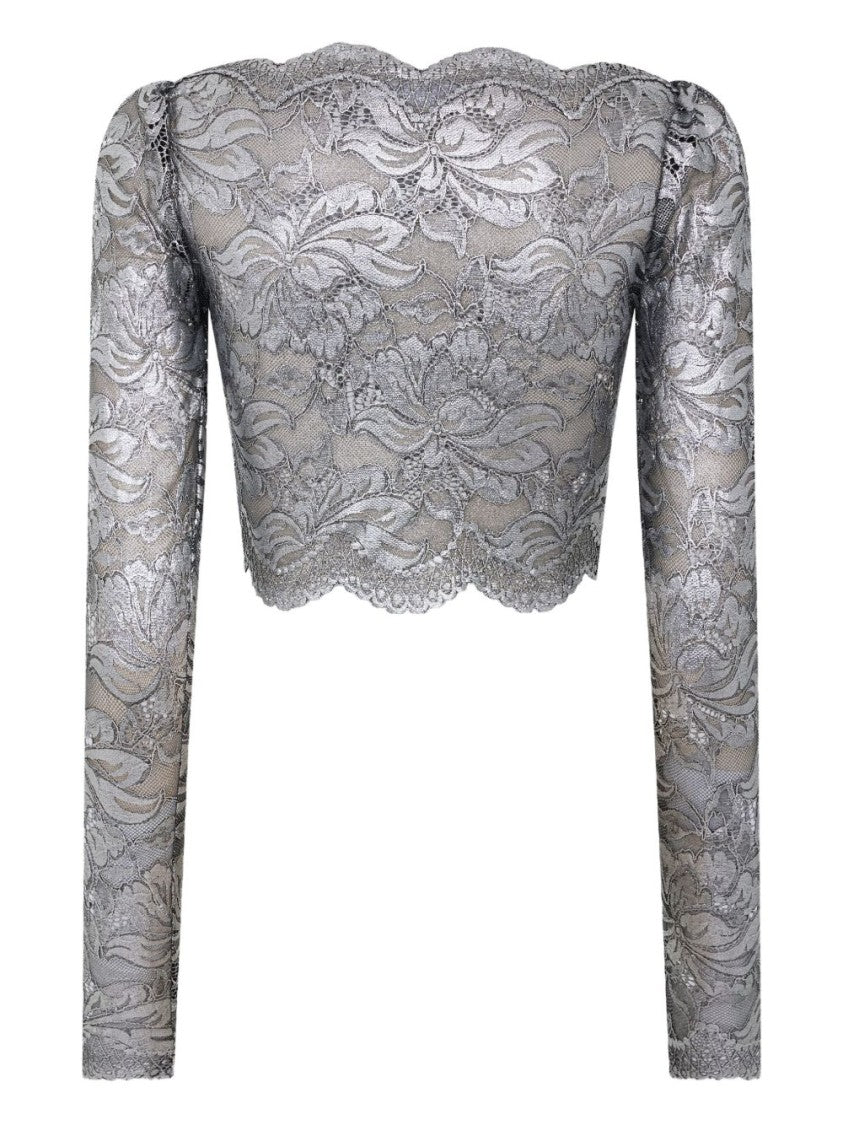 Rabanne Lace Cropped Top With Silver Foil Coating