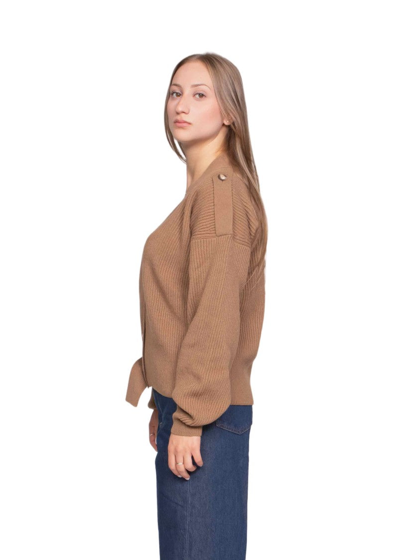 Dondup Ribbed Knit Cardigan With V-Neckline And Belt Detail