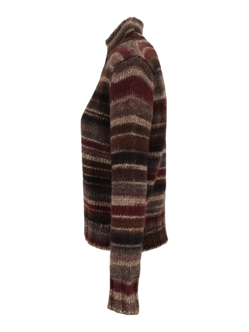 Kangra Cashmere Knitted Turtleneck Sweater With Horizontal Stripes And Ribbed Details