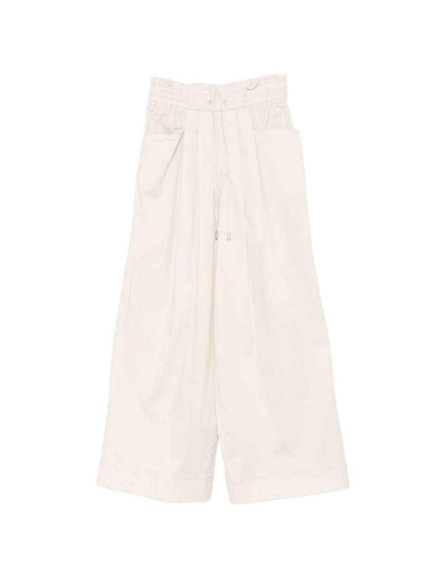 Pt Torino Off-White Wide-Leg Pants With Elasticated Drawstring And Functional Pockets