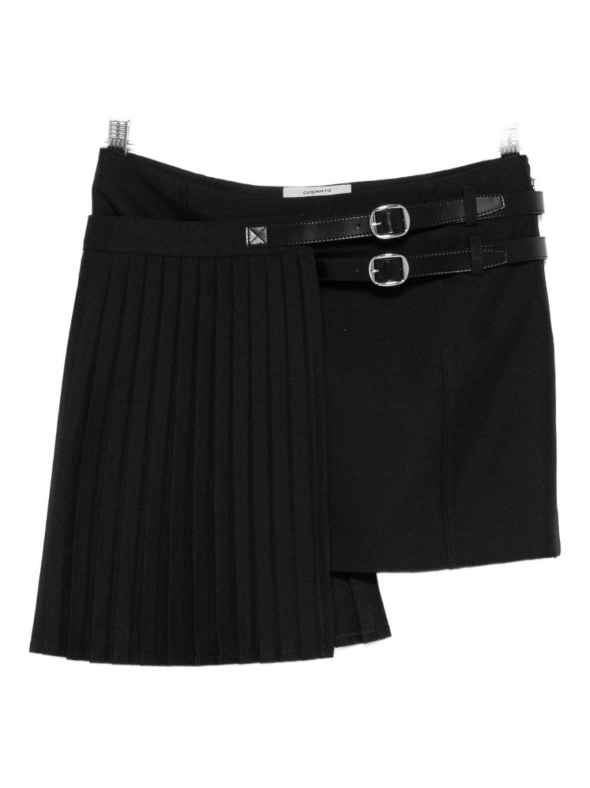 Coperni Black Pleated Mini Skirt With Buckle Accents