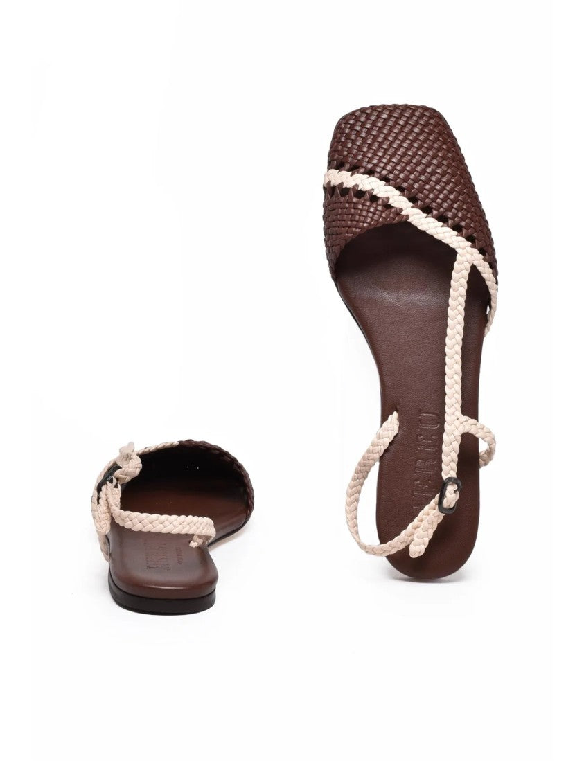 Hereu Brown Artisanal Woven Leather Strappy Sandals