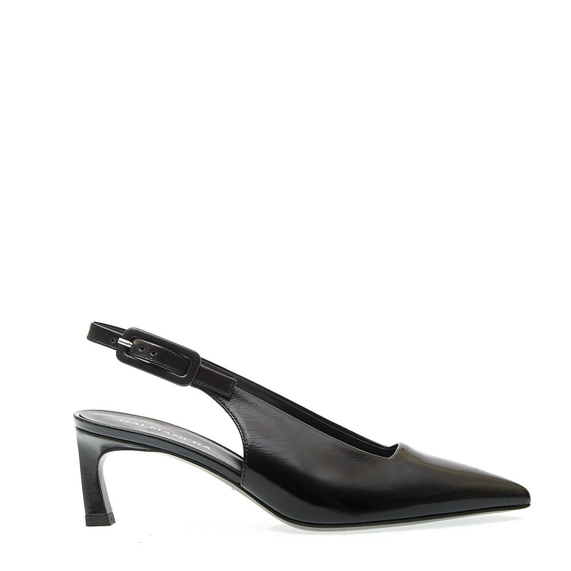 Halmanera Black Patent Leather Slingback Thin Heel