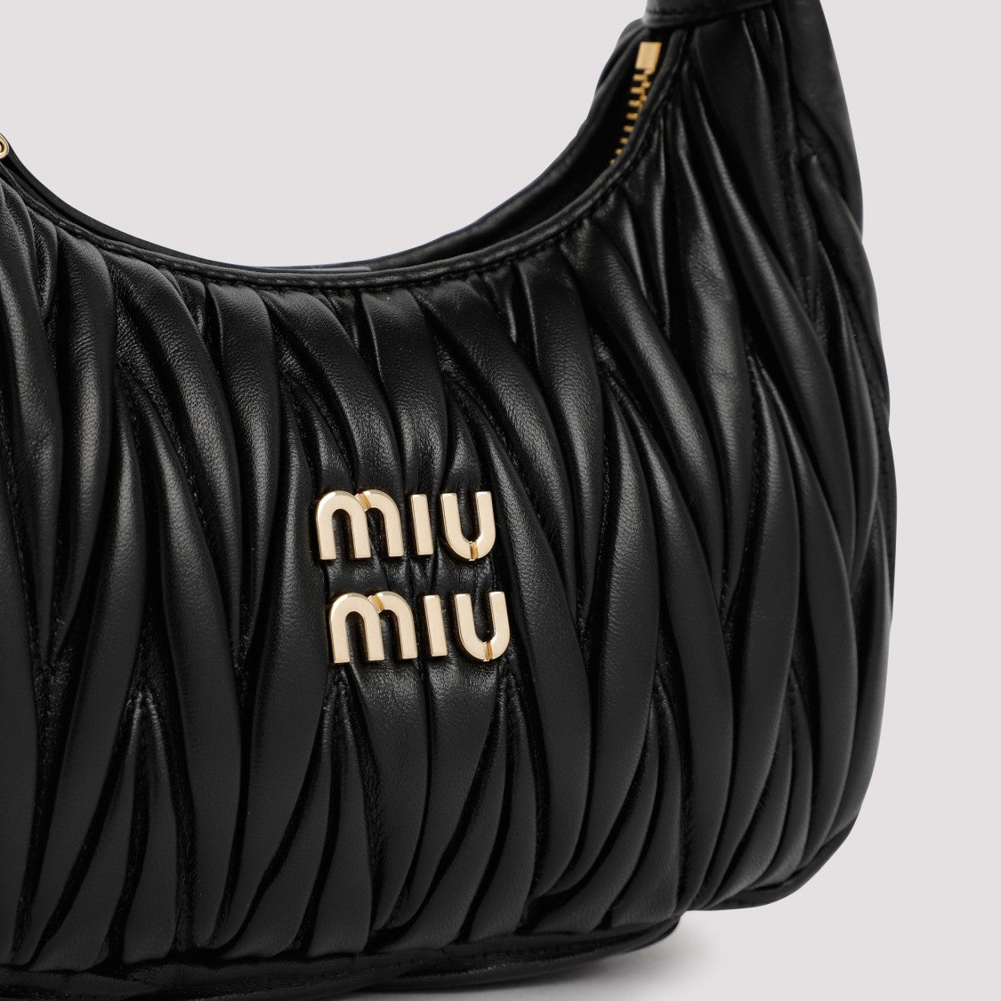 Miu Miu Black Leather Wander Matelassé Hobo Bag