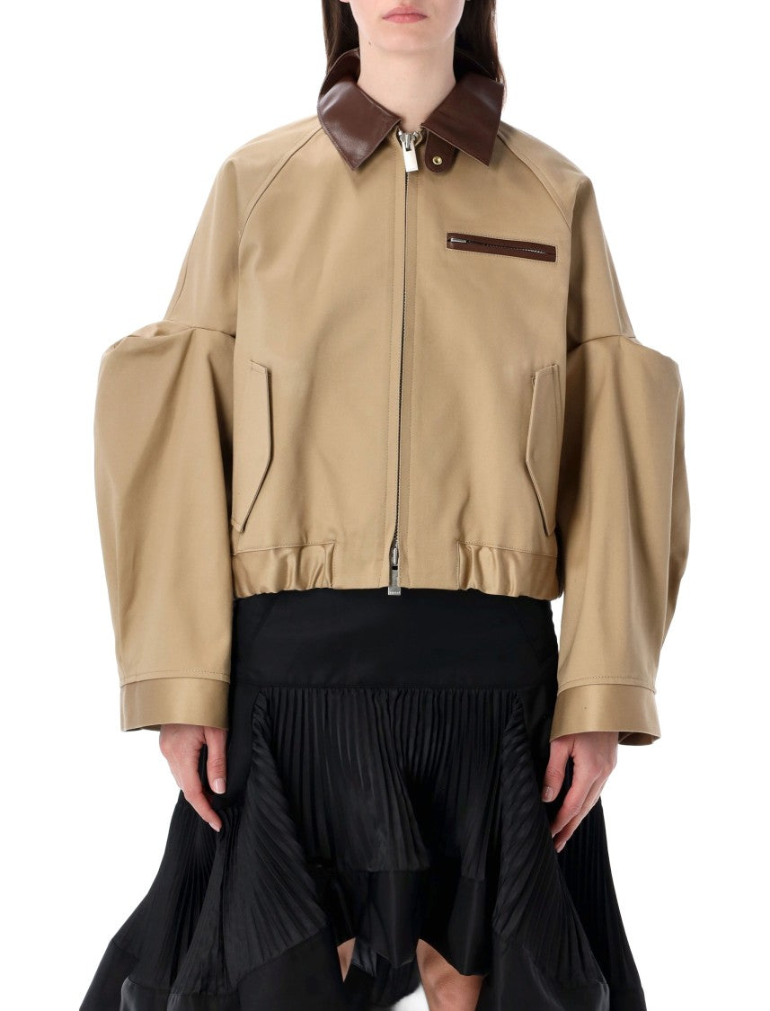 Sacai Chino Bomber With Leather Collar And Details