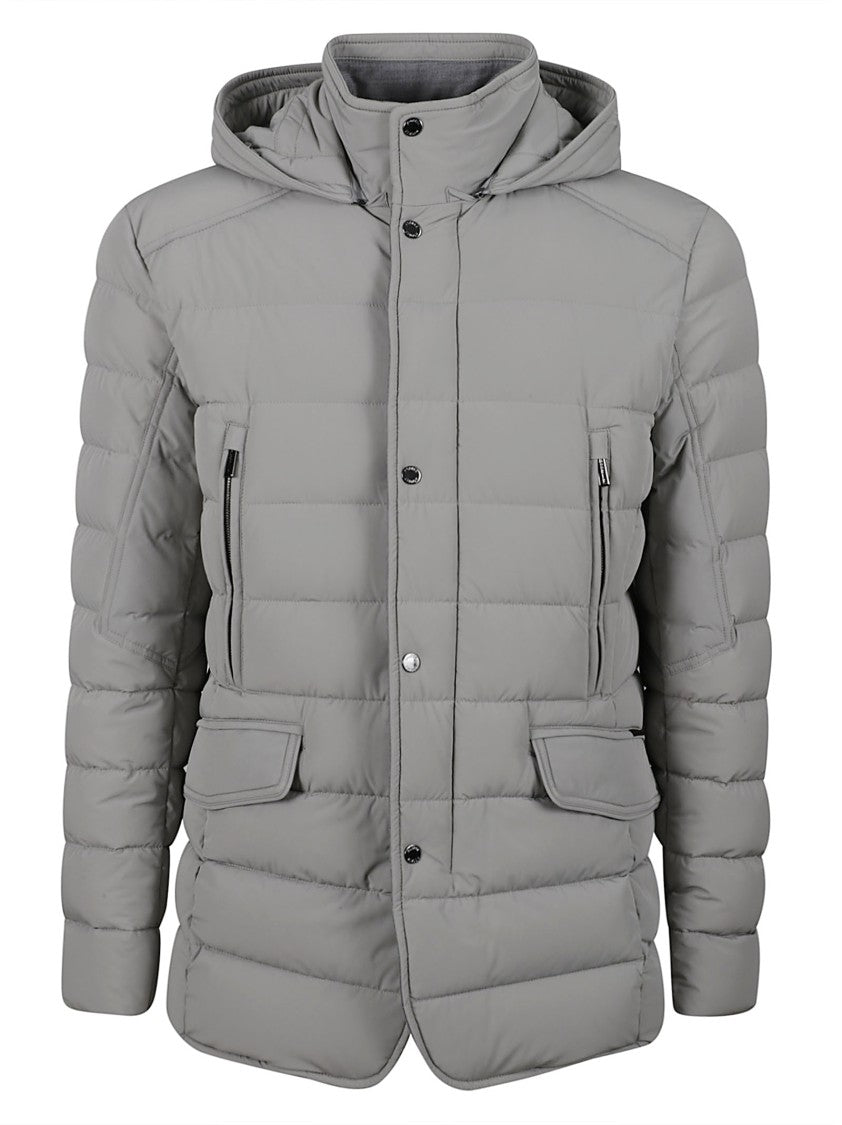 Moorer Classic Grey Goose Down Jacket With Wool-Cashmere Accents