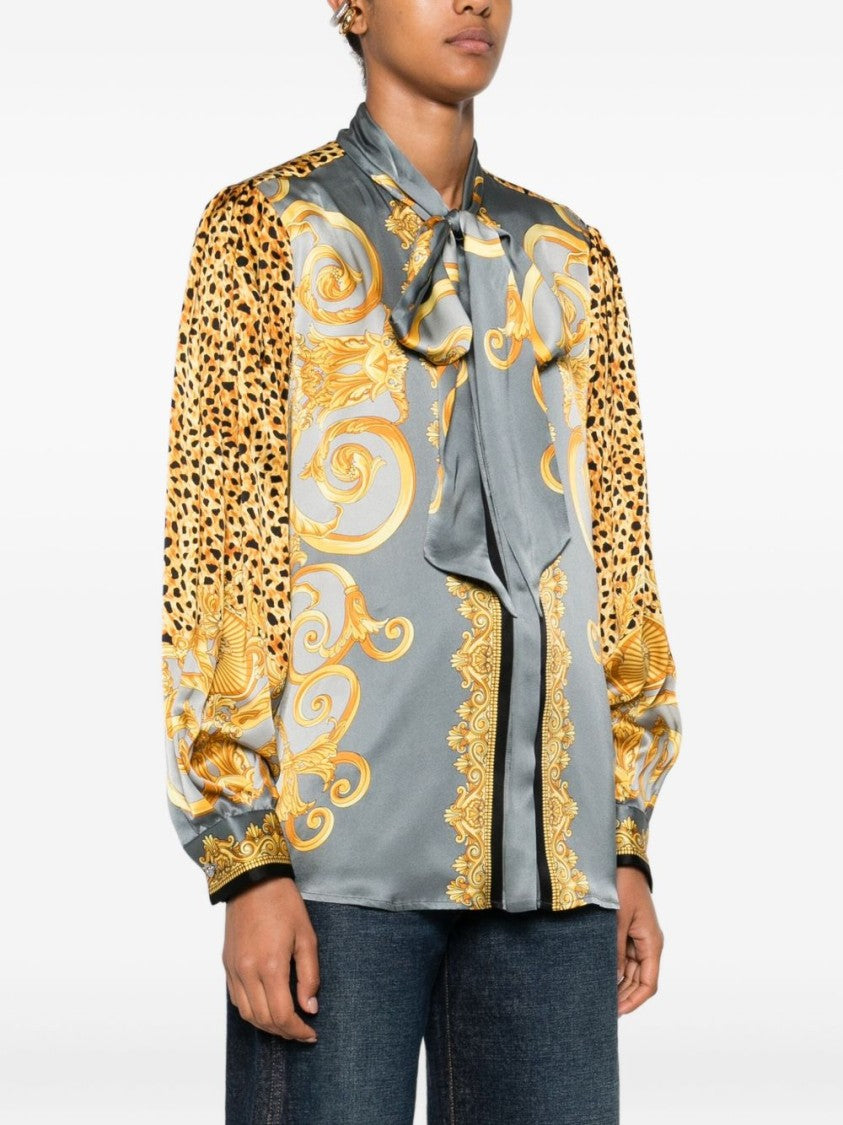Versace Silky Grey Blouse With Baroque Patterns