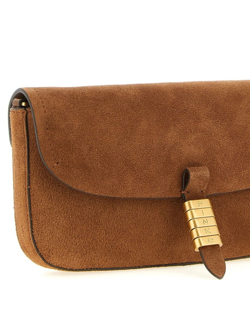 Pinko Suede Saddle Gold-Tone Shoulder Bag
