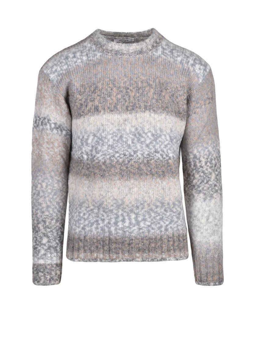 Kangra Light Grey Crew Neck Sweater With Horizontal Gradient Stripes