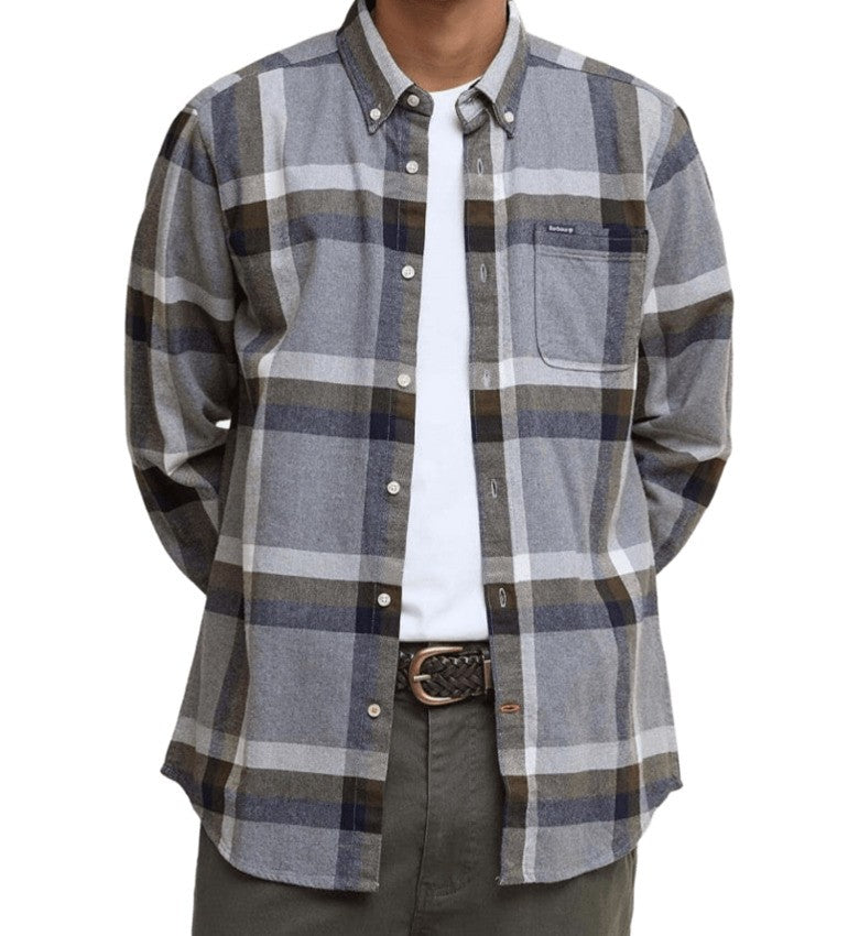 Barbour Button-Down Plaid Shirt In Light Grey