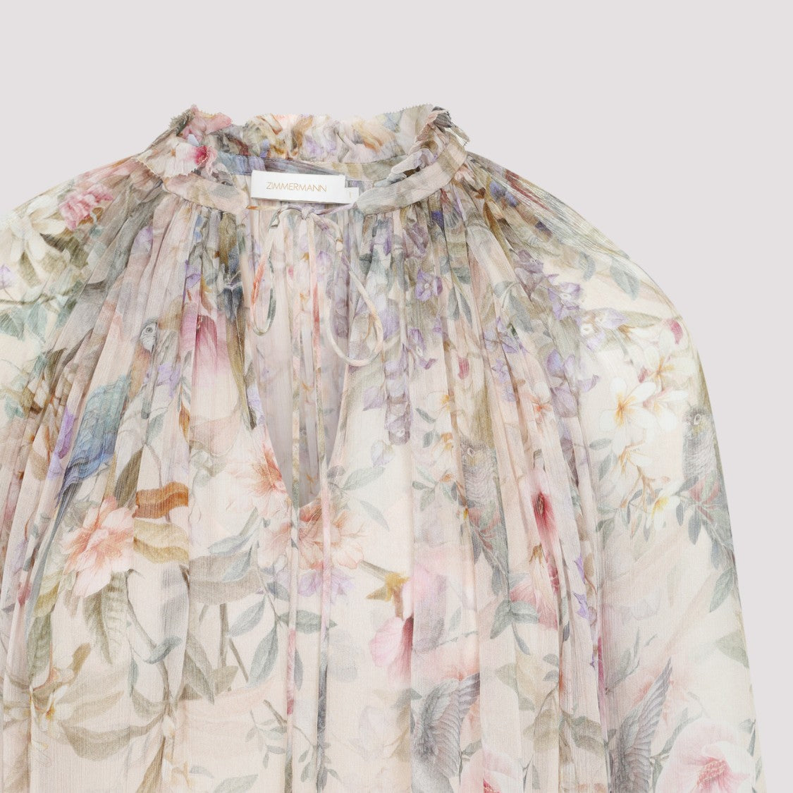 Zimmermann Sheer Floral Print Blouse With Ruffled Neckline