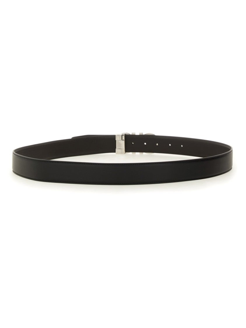 Ferragamo Smooth Leather Belt With Silver-Tone Gancini Buckle