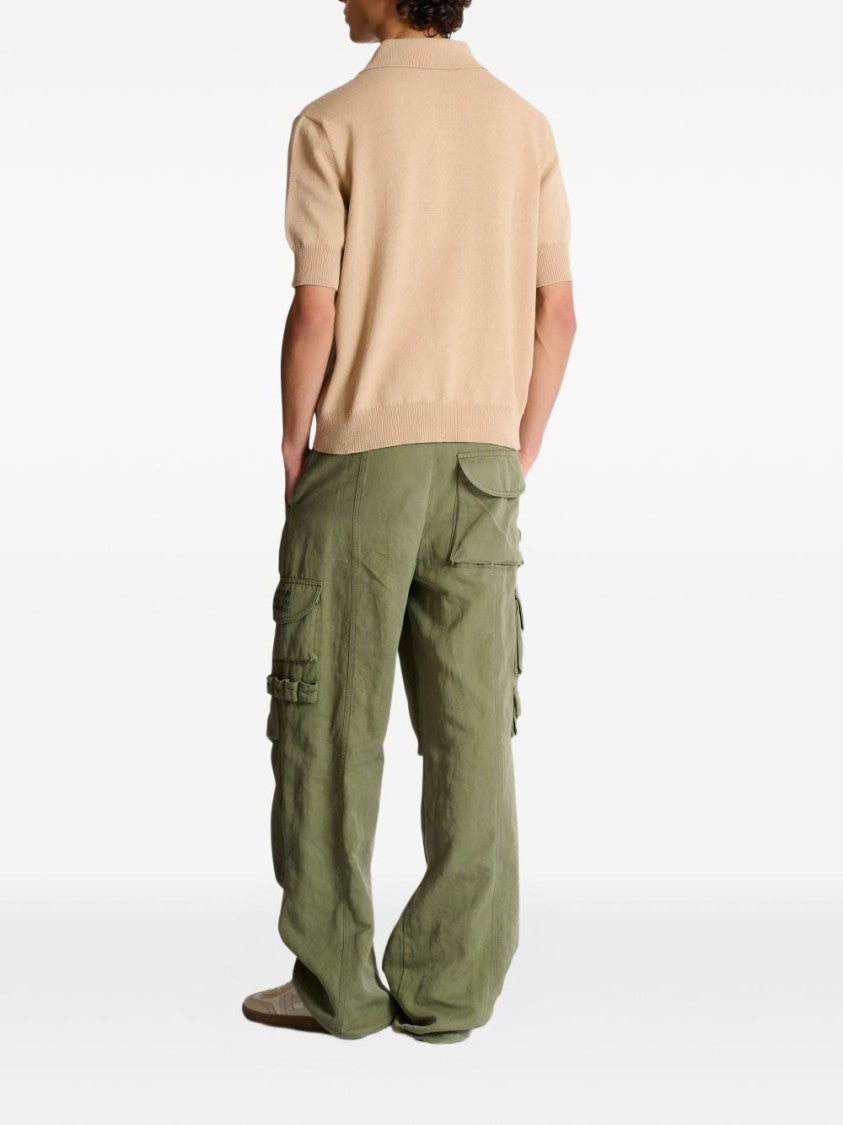 Balmain Beige Ribbed Short-Sleeve Polo Shirt
