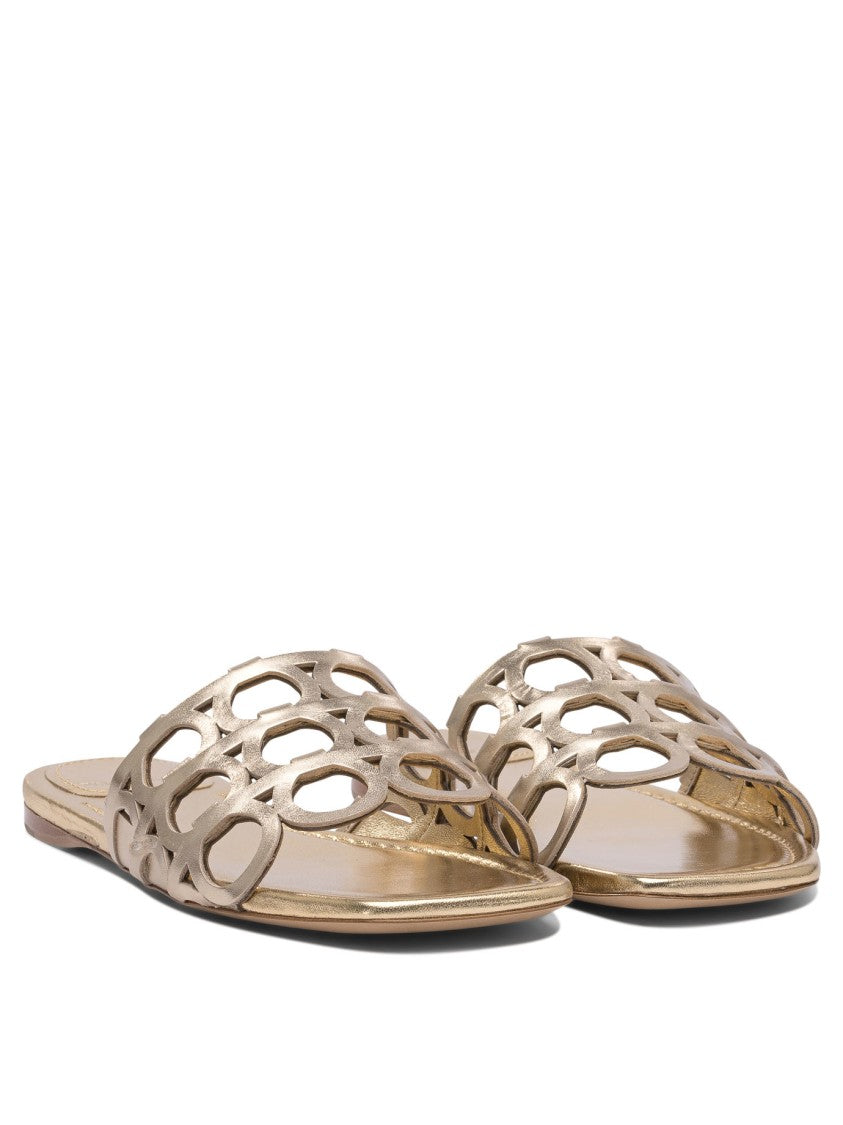 Ferragamo Gold Leather Sandals With Cut-Out Design