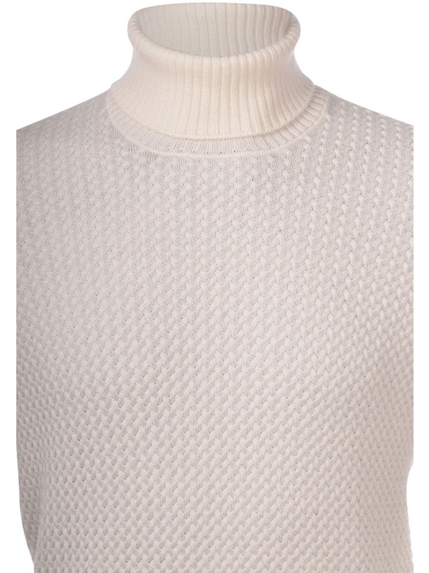 Gran Sasso Textured Turtleneck Sweater With Ribbed Finish