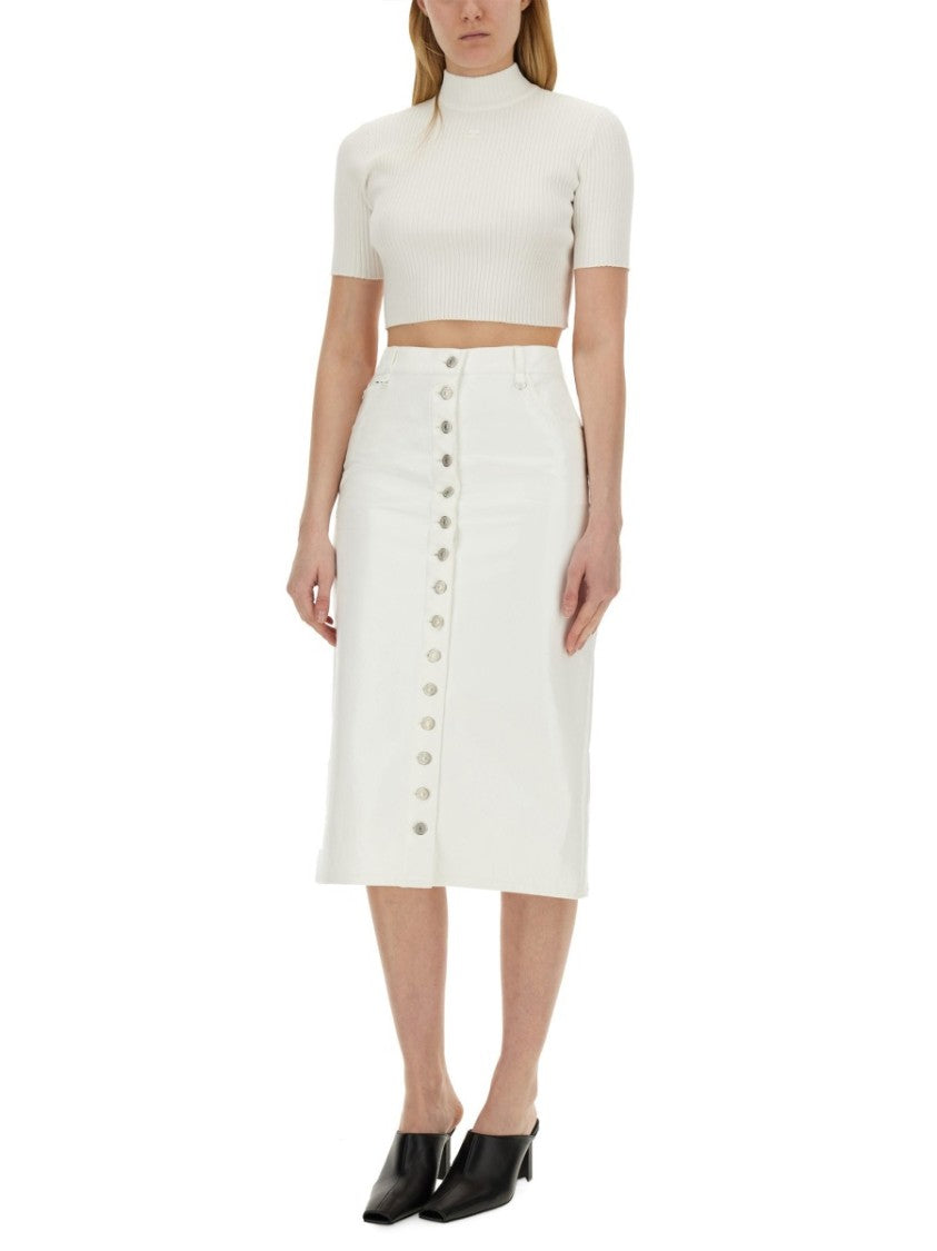 Courrèges Ribbed Fitted White Crop Top