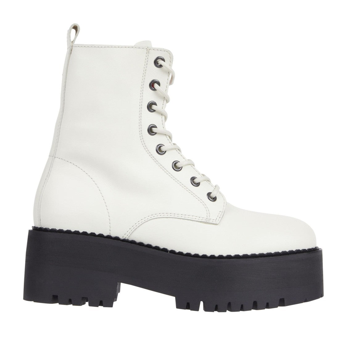 Tommy Jeans White Chunky Sole Lace-Up Side Zipper Leather Boots