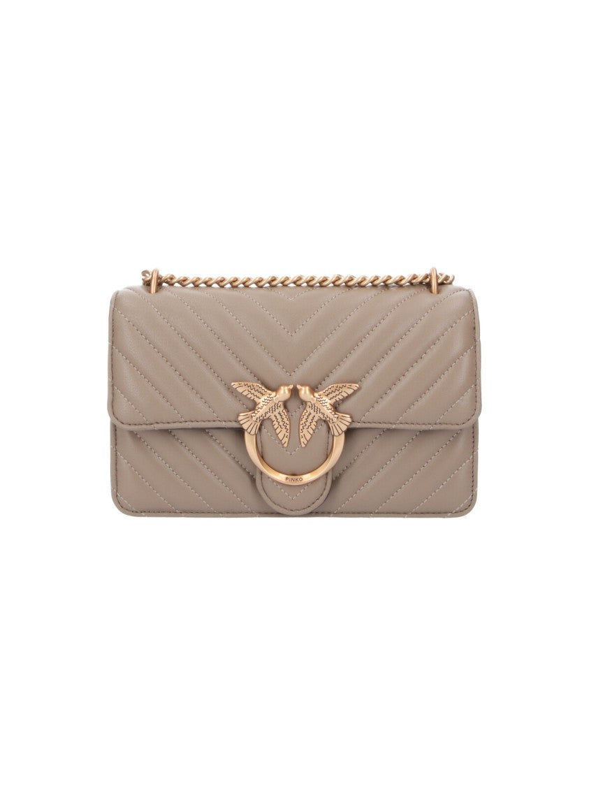 Pinko Grey Quilted Leather Love Bag One Shoulder Bag