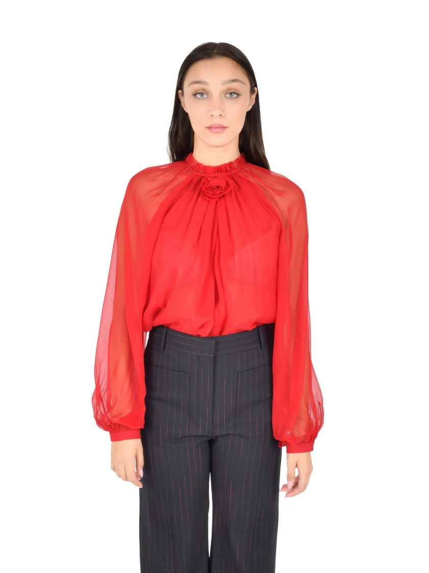 Alberta Ferretti Silk Chiffon Blouse With Gathered Neckline