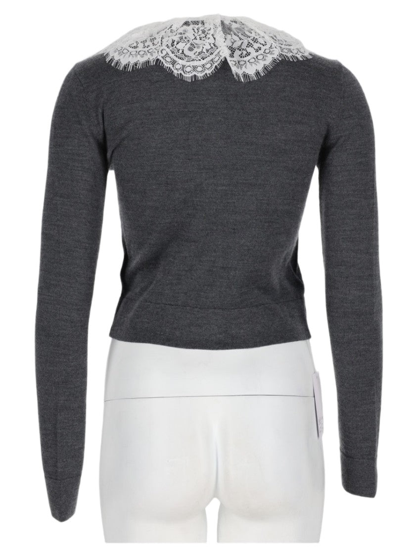 Self-Portrait Fitted Wool Sweater With Lace Trim And Button Detailing