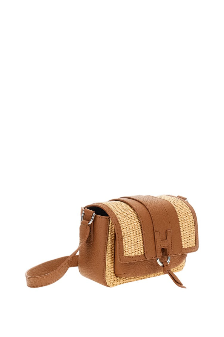 Hogan Brown Beige Hogan H01x Raffia Flap Bag
