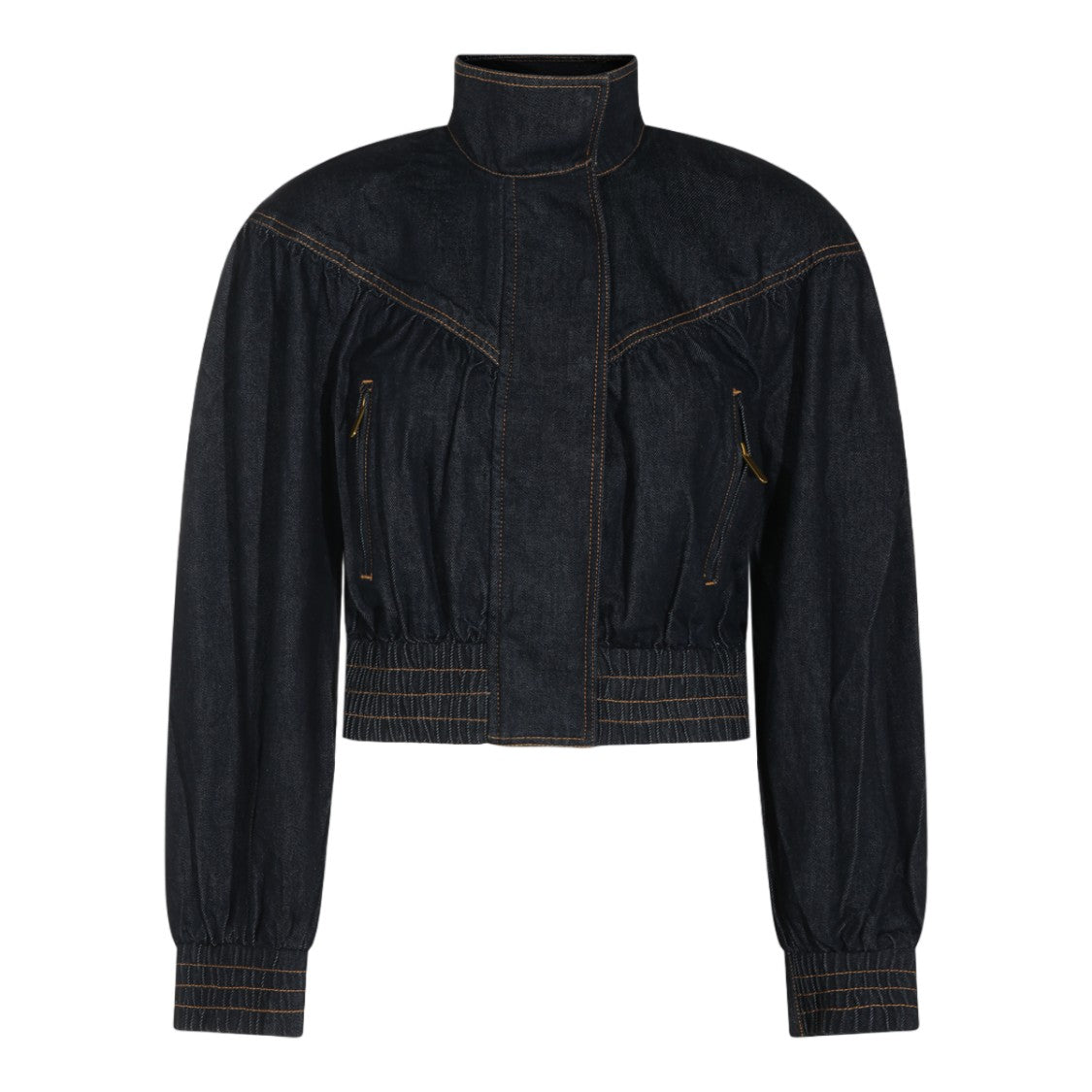 Zimmermann Cropped Dark Denim Jacket With Contrasting Stitching
