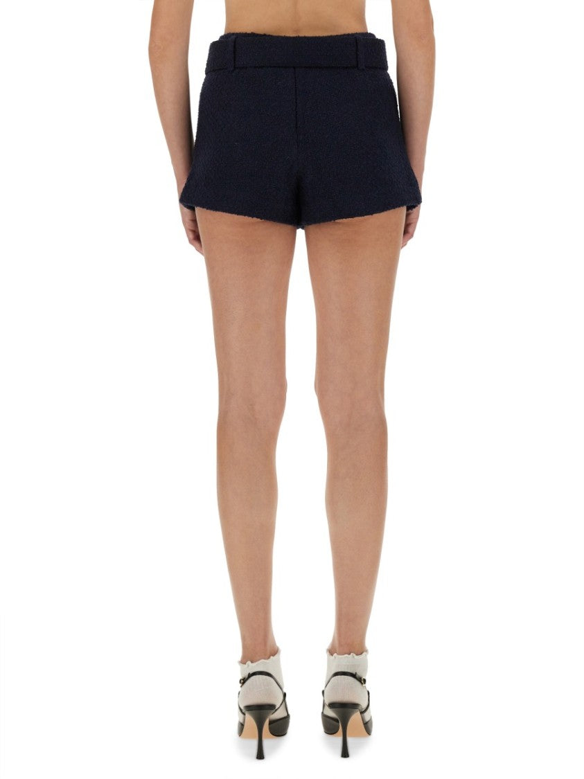 Self-Portrait Tailored Blue Boucle Shorts With Belt Detail