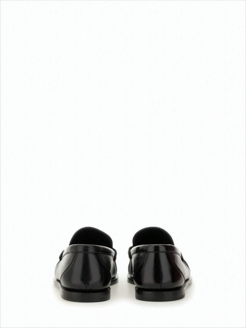 Saint Laurent Smooth Calf Leather Black Loafers With Gathered Detail